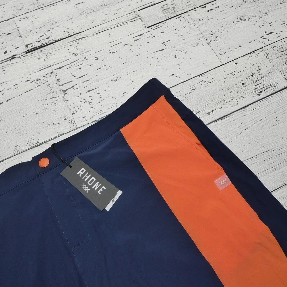 Rhone Swim Shorts Mens 2XL Blue‎ Orange Colorblock Barrier Lined Quick Dry